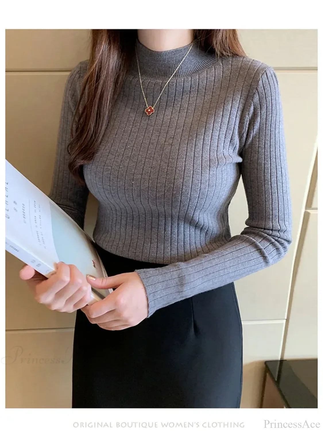 Mockneck Solid Cashmere Pullover Elegant Knit Top image 6