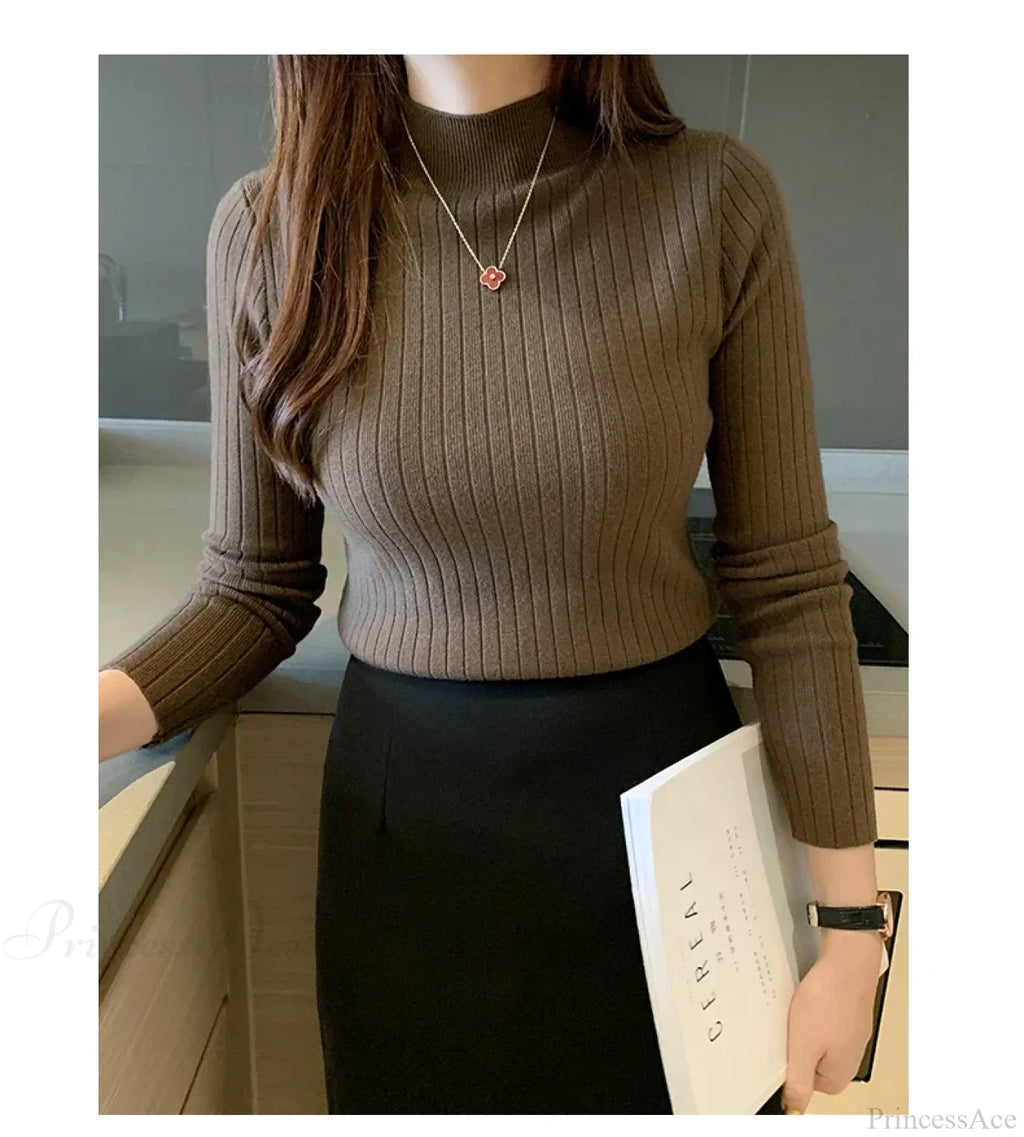 Mockneck Solid Cashmere Pullover Elegant Knit Top image 5