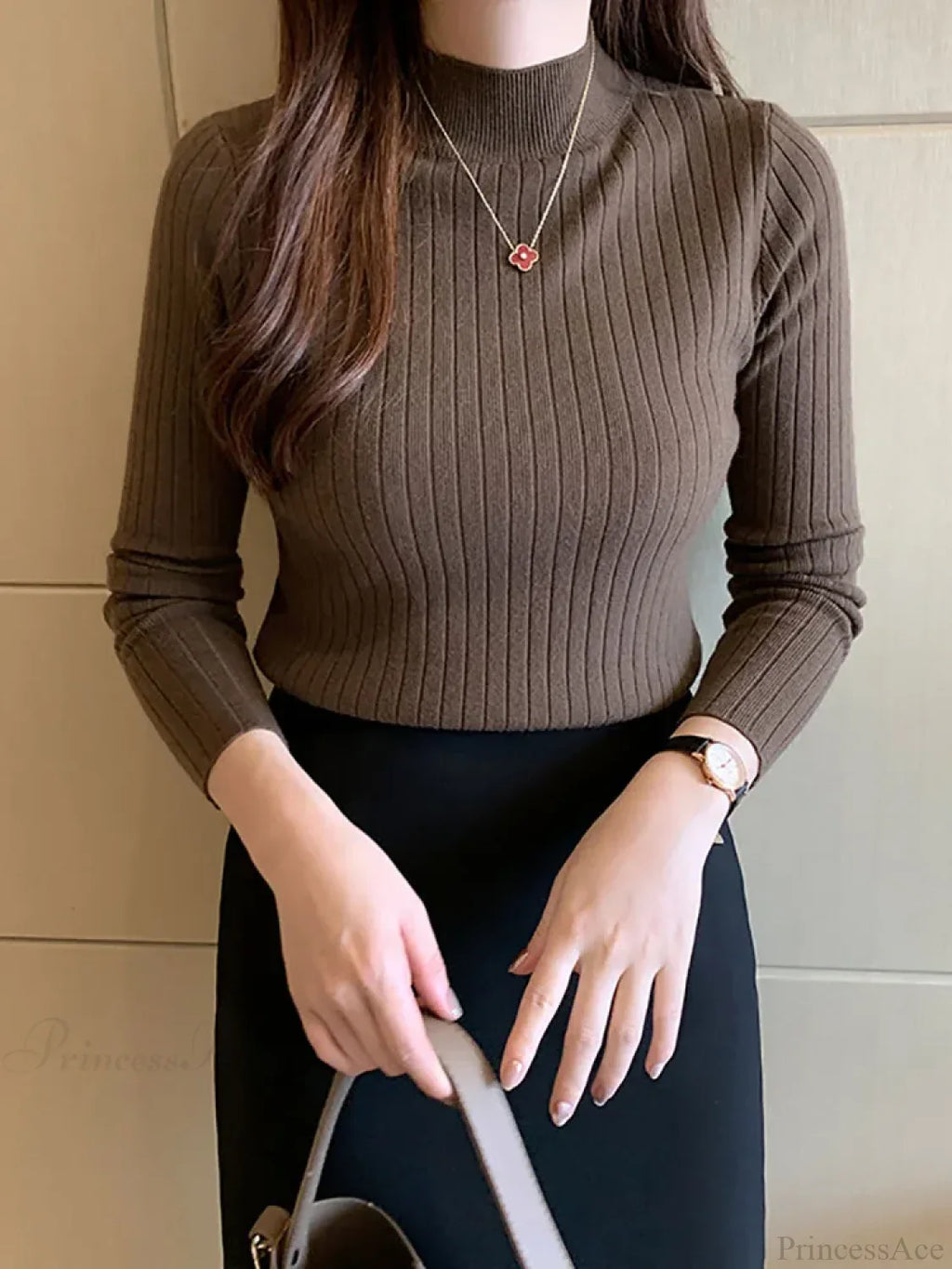 Mockneck Solid Cashmere Pullover Elegant Knit Top image 2