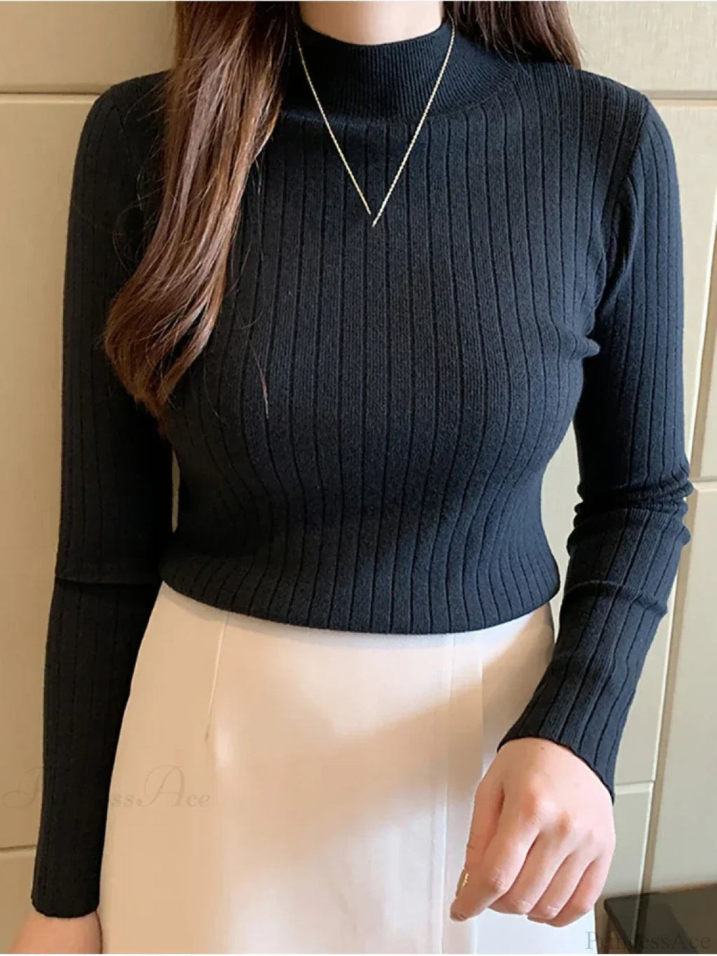 Mockneck Solid Cashmere Pullover Elegant Knit Top image 3