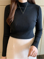 Mockneck Solid Cashmere Pullover Elegant Knit Top image 3