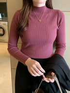 Mockneck Solid Cashmere Pullover Elegant Knit Top image 12