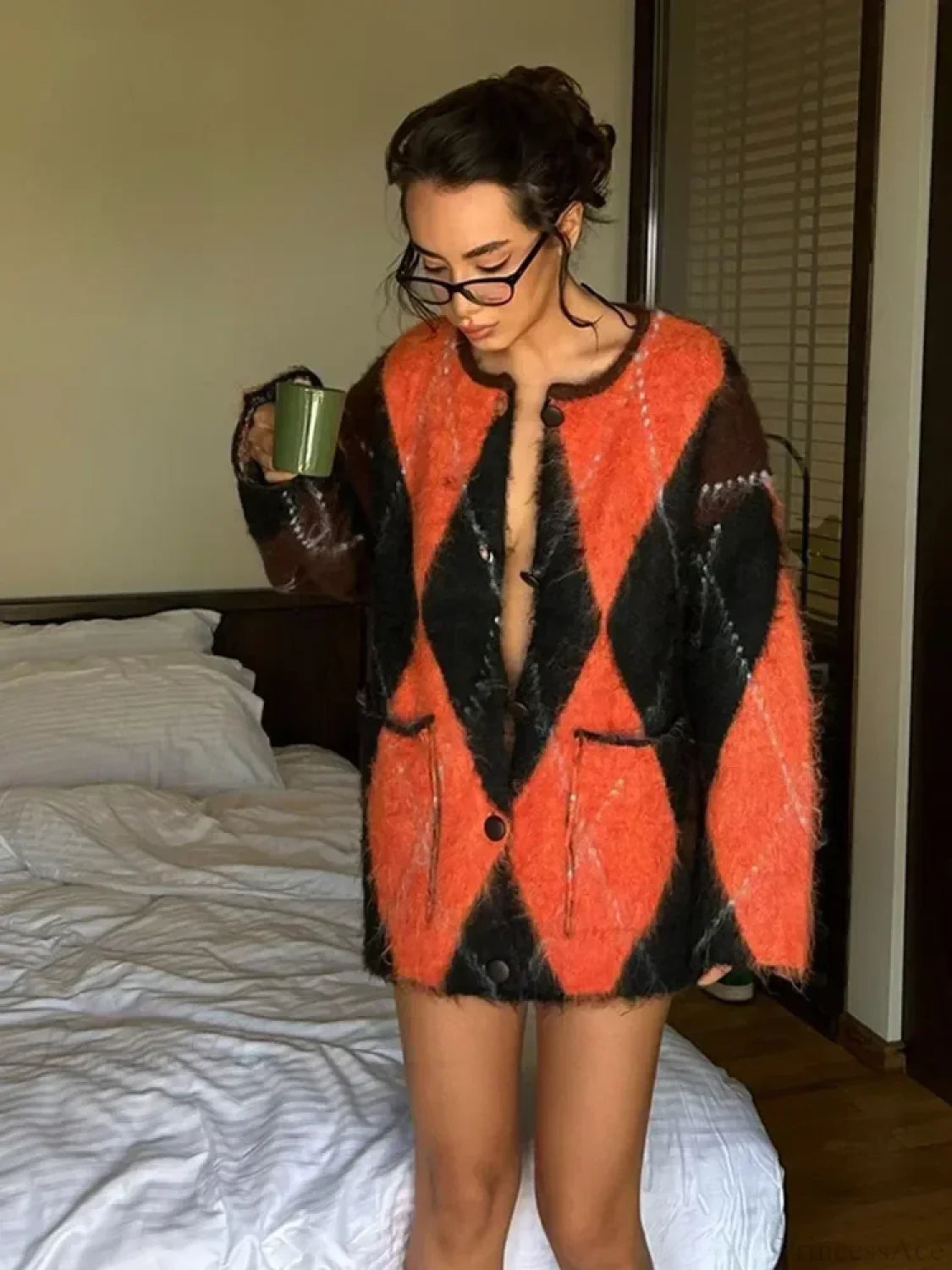 Mohair Contrast Pocket Loose Cardigan image 1