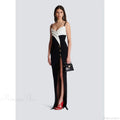 Monochrome Slit Satin Party Prom Dress image 1