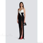 Monochrome Slit Satin Party Prom Dress image 1