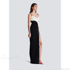 Monochrome Slit Satin Party Prom Dress image 3