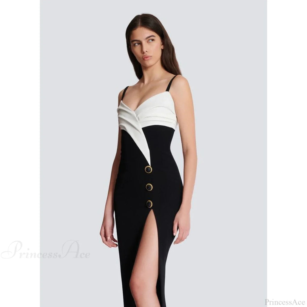 Monochrome Slit Satin Party Prom Dress image 2