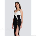 Monochrome Slit Satin Party Prom Dress image 2