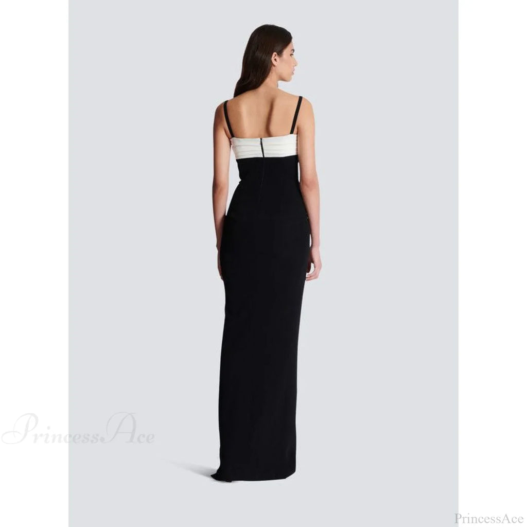 Monochrome Slit Satin Party Prom Dress image 4