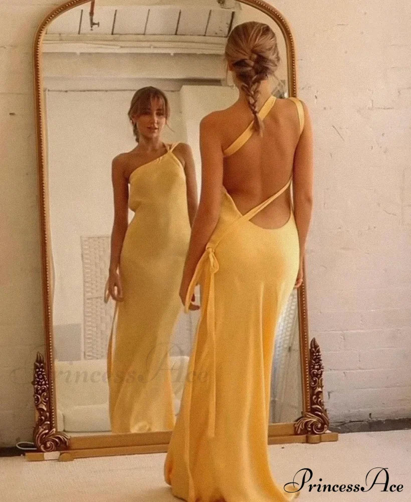 Moonlit Satin Asymmetrical Backless Maxi Dress image 4