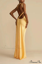 Moonlit Satin Asymmetrical Backless Maxi Dress image 8