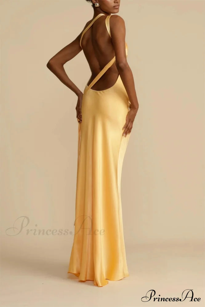 Moonlit Satin Asymmetrical Backless Maxi Dress image 8