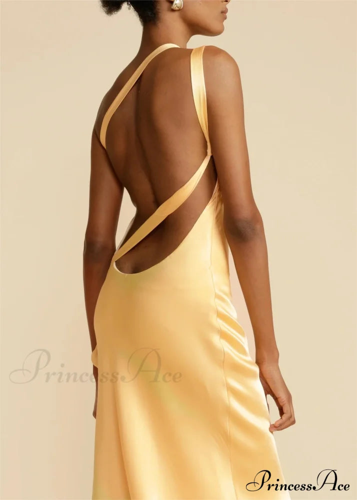 Moonlit Satin Asymmetrical Backless Maxi Dress image 7