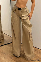 Multi-Pocket Mid-Rise Straight-Leg Cargo Pants image 1