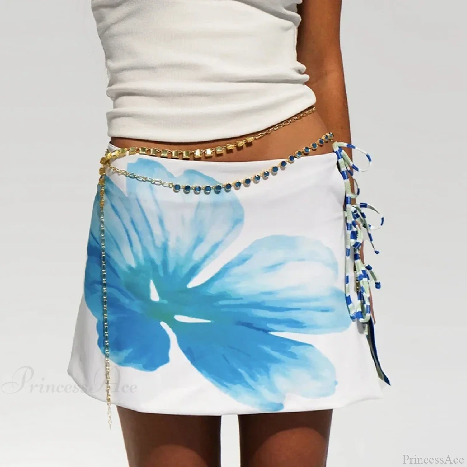 Multi-wear style Floral Print Mini Skirt Crop Tops Women Slim Low Waist Side Split Tie-Up Bodycon Skirt Y2K Vintage Streetwear image 7