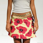 Multi-wear style Floral Print Mini Skirt Crop Tops Women Slim Low Waist Side Split Tie-Up Bodycon Skirt Y2K Vintage Streetwear image 2