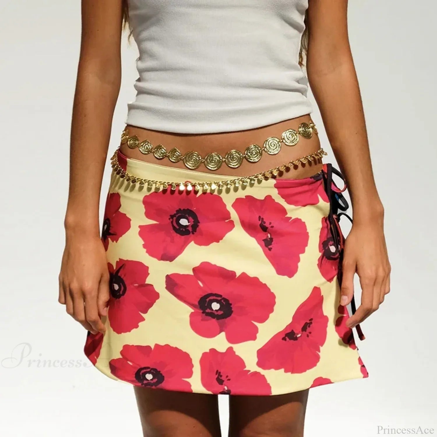 Multi-wear style Floral Print Mini Skirt Crop Tops Women Slim Low Waist Side Split Tie-Up Bodycon Skirt Y2K Vintage Streetwear image 2