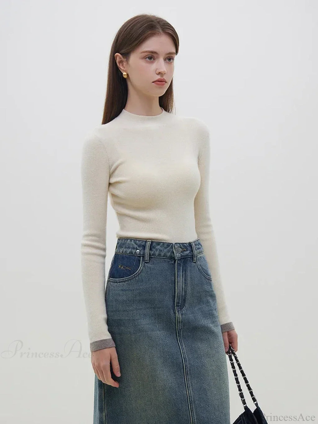 Multiple Colors Half Turtleneck Slim Knitted Sweater image 2