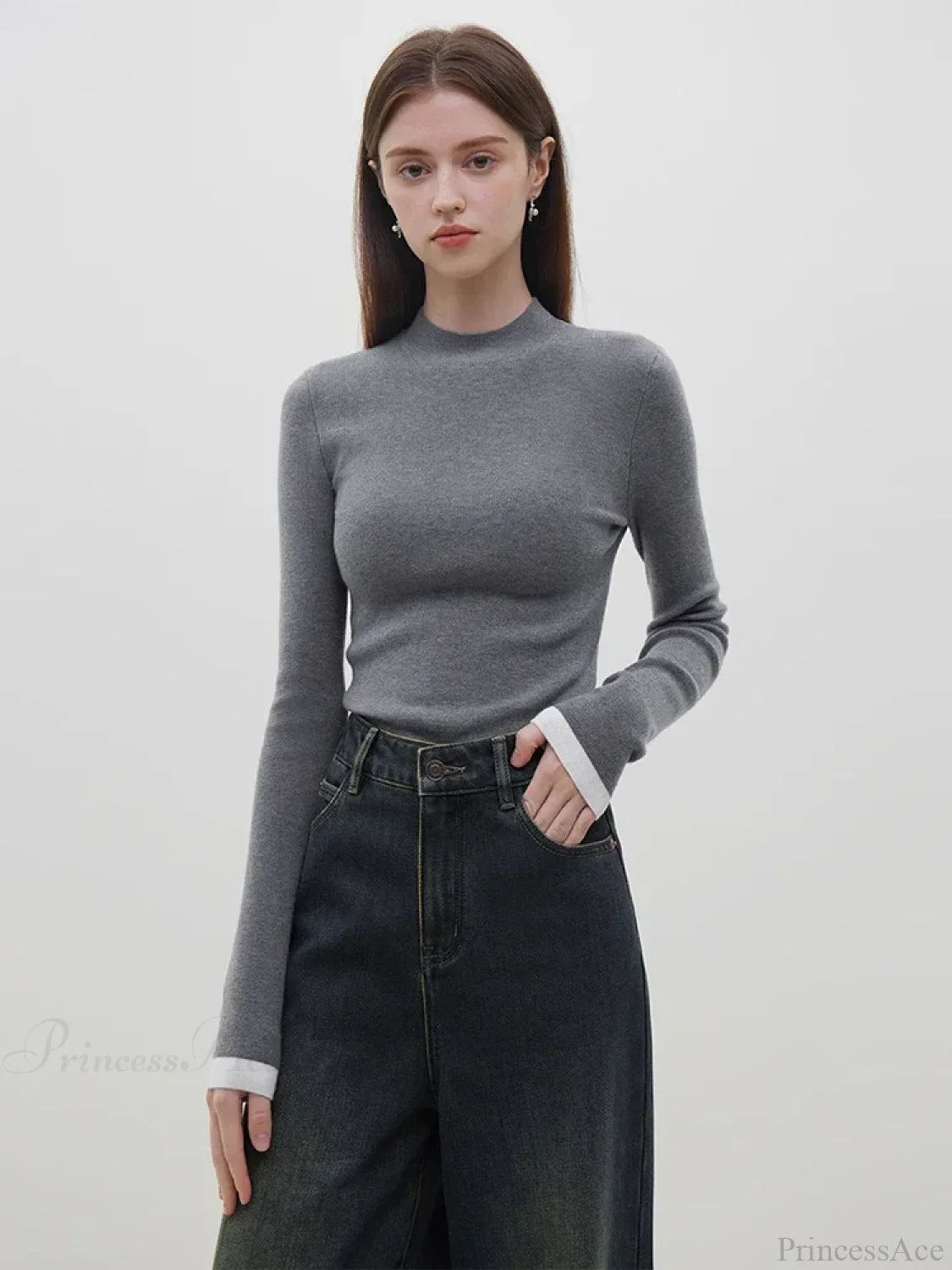 Multiple Colors Half Turtleneck Slim Knitted Sweater image 1
