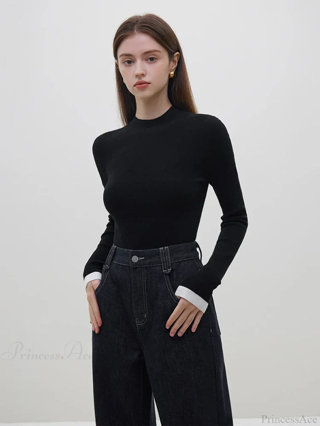 Multiple Colors Half Turtleneck Slim Knitted Sweater image 3