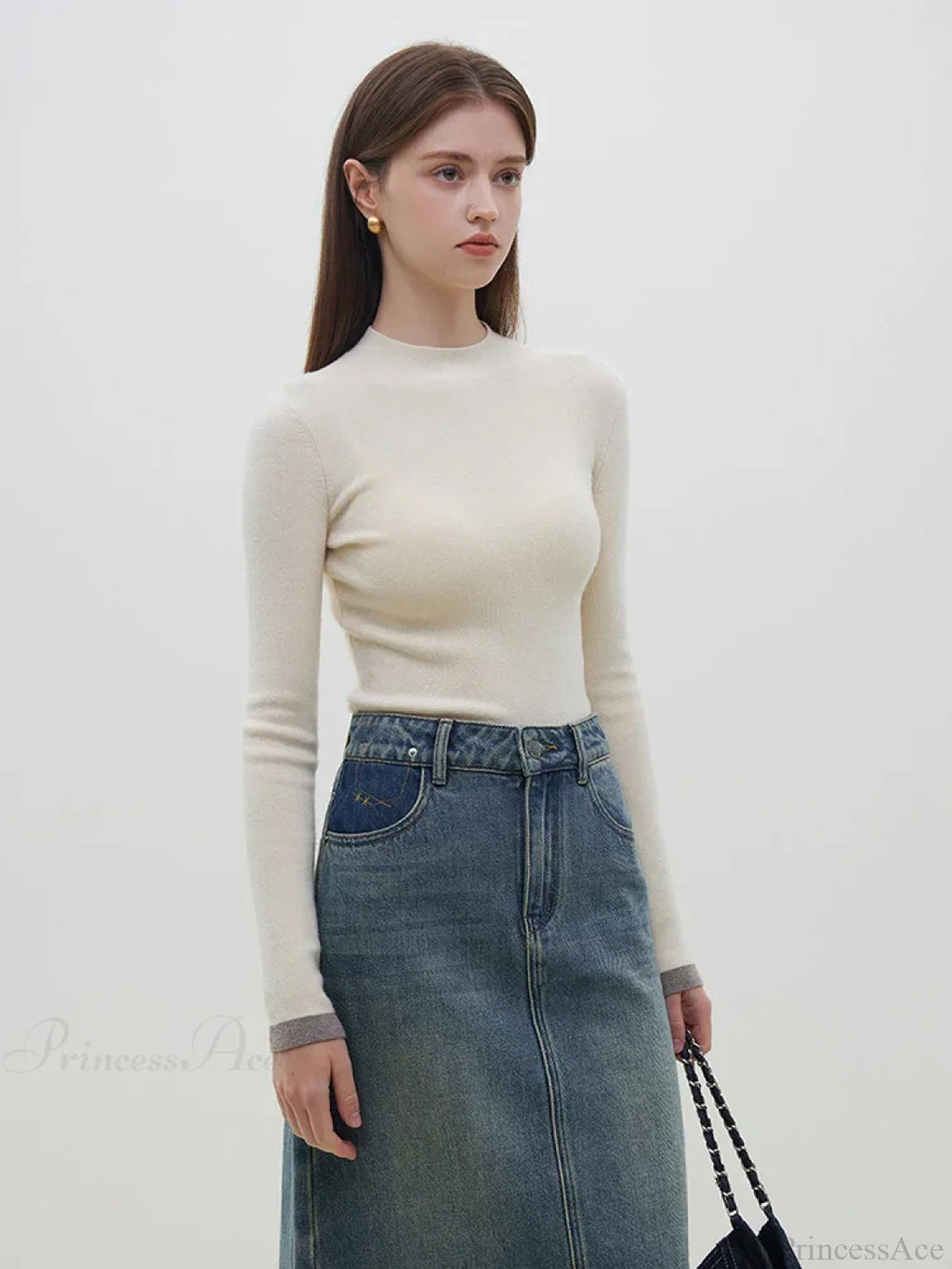 Multiple Colors Half Turtleneck Slim Knitted Sweater image 8