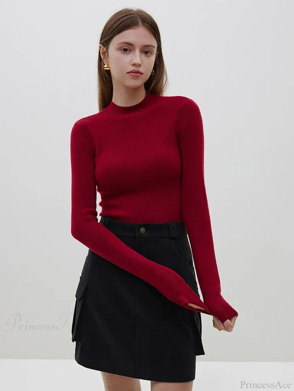 Multiple Colors Half Turtleneck Slim Knitted Sweater image 7