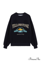 Navy Blue Crew Neck Long Sleeve Sweatshirt with Print image 5