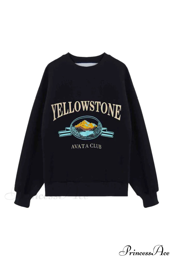 Navy Blue Crew Neck Long Sleeve Sweatshirt with Print image 5