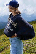 Navy Blue Crew Neck Long Sleeve Sweatshirt with Print image 1