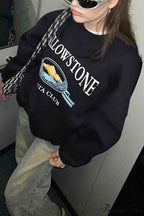 Navy Blue Crew Neck Long Sleeve Sweatshirt with Print image 4