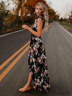 Neck Full-Length V Asymmetry Flowered Bohemia Backless Dress image 3