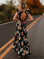 Neck Full-Length V Asymmetry Flowered Bohemia Backless Dress image 2