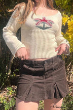 Neck Knitted U Flowered Sweater image 2