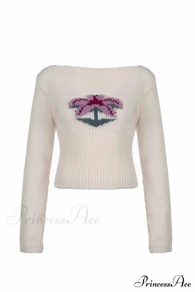 Neck Knitted U Flowered Sweater image 5