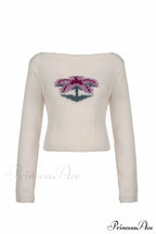Neck Knitted U Flowered Sweater image 5