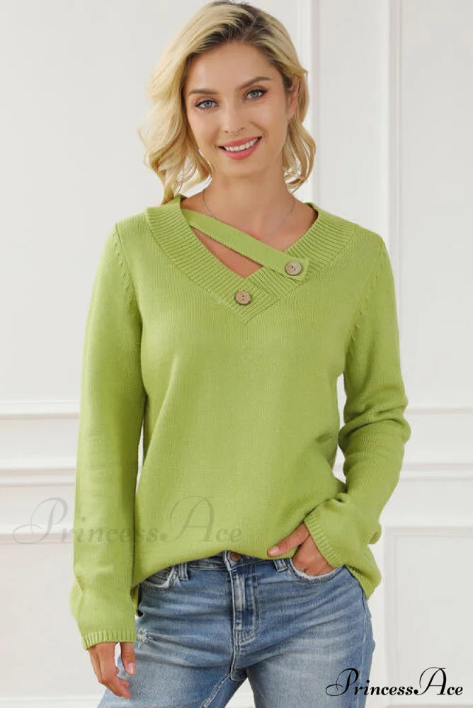 Neck with Sweater Asymmetrical Arm Long Buttons image 1