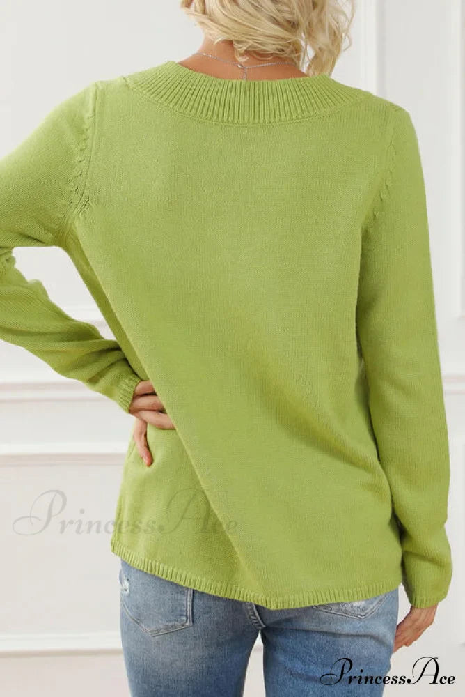 Neck with Sweater Asymmetrical Arm Long Buttons image 2