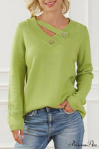 Neck with Sweater Asymmetrical Arm Long Buttons image 4