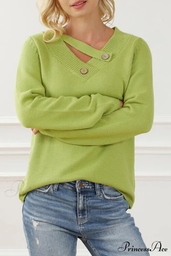 Neck with Sweater Asymmetrical Arm Long Buttons image 3