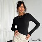 Neck Women's Arm Round Long Color Solid Slim T-Shirt image 2