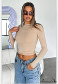 Neck Women's Arm Round Long Color Solid Slim T-Shirt image 4