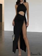 Neckline Back Split Knitted Maxi Dress image 3
