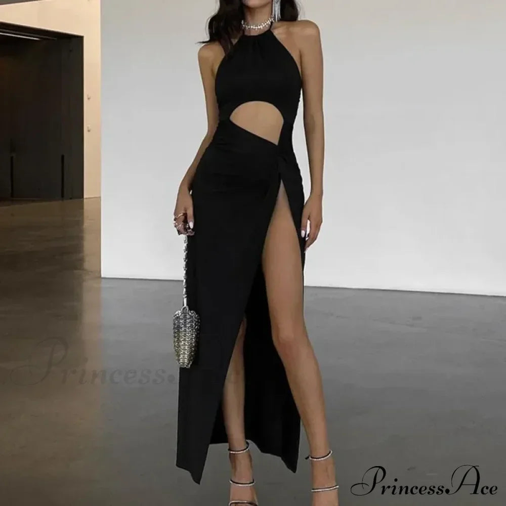 Neckline Back Split Knitted Maxi Dress image 5