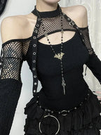 Net Empty Sleeve Knit Top image 1