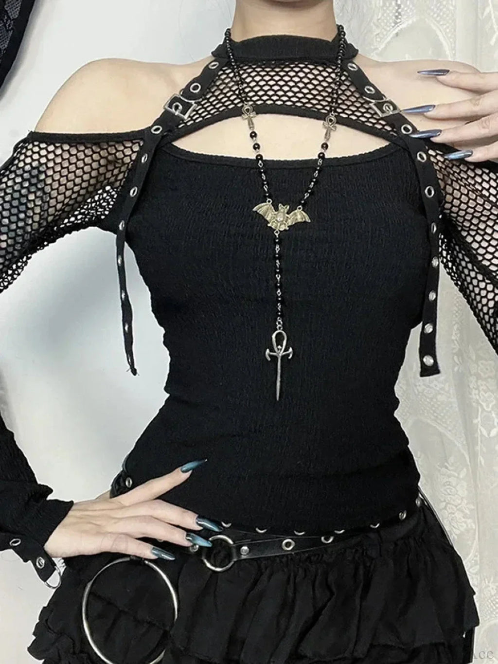 Net Empty Sleeve Knit Top image 2