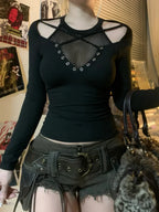Net Empty Sleeve Knit Top image 6