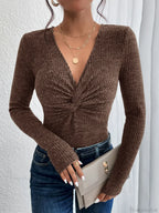New Design Kink Deep V-Neck Solid Color Slim Sweater Top Women image 1