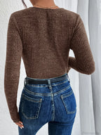 New Design Kink Deep V-Neck Solid Color Slim Sweater Top Women image 2