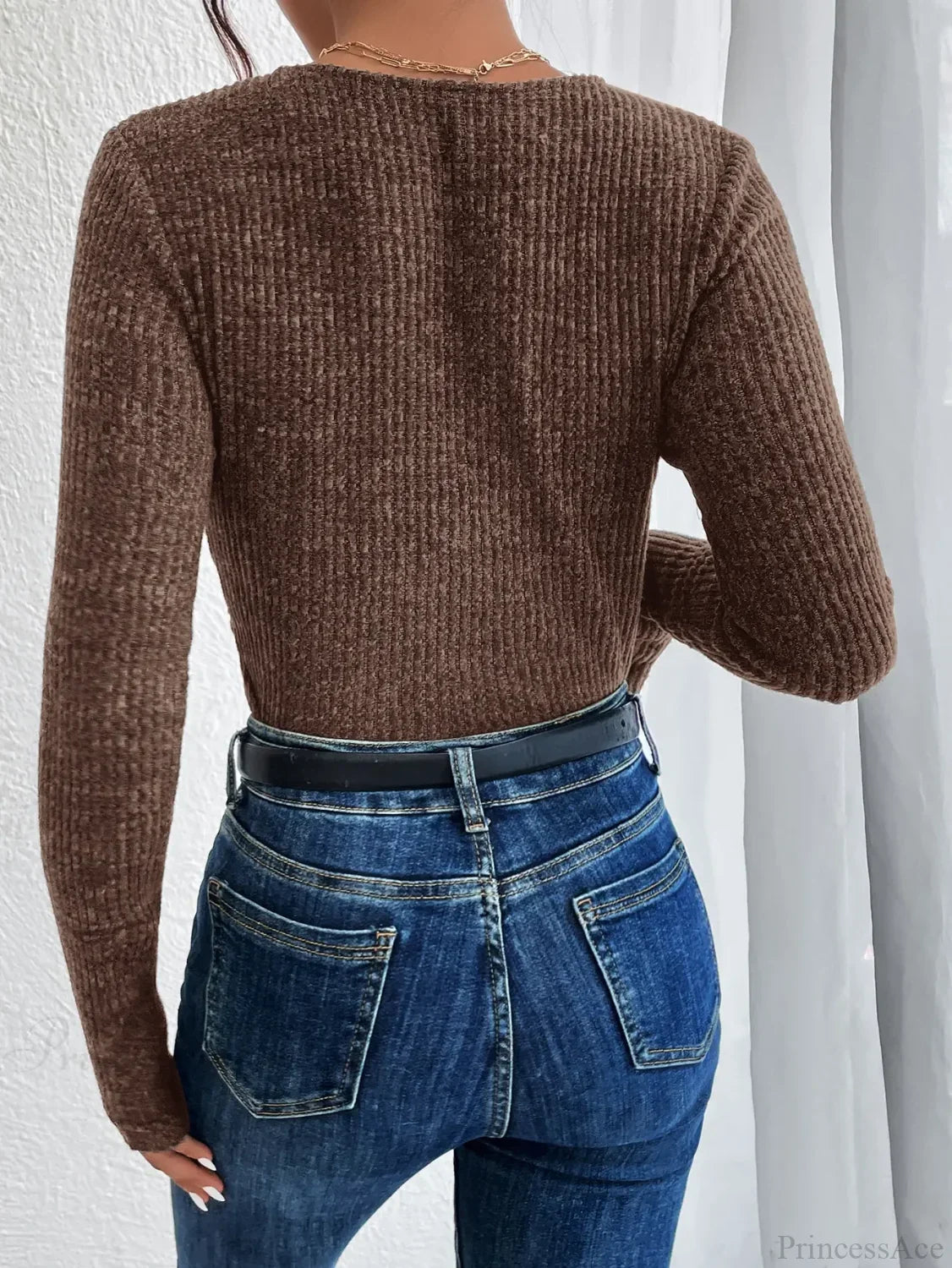 New Design Kink Deep V-Neck Solid Color Slim Sweater Top Women image 2