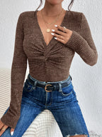 New Design Kink Deep V-Neck Solid Color Slim Sweater Top Women image 5